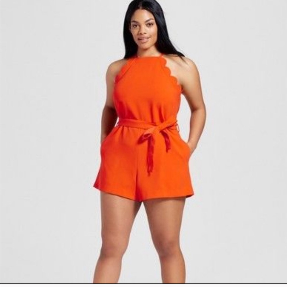 Victoria Beckham Orange Tie Waist Romper